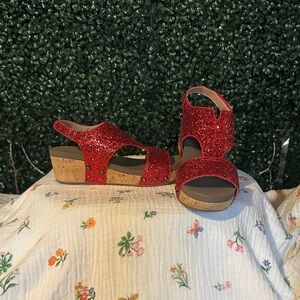Corkys Red Glitter Women's Wedges